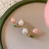 Stud Earrings Tulip Flower Pearl 2023 Model Two Wearing Light Luxury Lovers Jewelry Wholesale Funny For Women