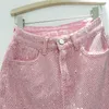 Skirts Diamond Jean Mini Skirt Women 2023 Summer Woman Pink Denim Pantskirt High Waisted Slimming Hip-Wrapped P1005