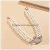 Pendant Necklaces Western Empress Dowager Vivian The Same Fashion Three-Layer Pearl Fl Of Diamonds Large Necklace Neckchain Choker T Dheju