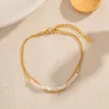 Bracelets de cheville en acier inoxydable blanc Double pont coquille cylindrique perles cheville pour les femmes couleur or déclaration été bijoux de plage de sable