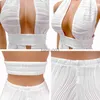 Womens Two Piece Pants Dome Cameras Echoine New Design Halter Irregular Sleeveless Tank Top Texture Fold Backless Outfits Shorts Two Piece Set Party Club J230713