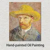 Impressionista su tela Autoritratto con cappello di paglia Vincent Van Gogh Dipinto a olio fatto a mano Repliche Modern Hotel Room Decor