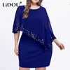 Plus storlek klänningar höst vinterstorlek sexig oregelbunden designpåse höft dres offshoulder paljett mode överdimensionerade chic vestidos de fiesta 230713