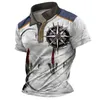 Polos Masculinos Vintage Camisas Pólo 3D Print Compass Shirt Lapel Masculino Casual Golf Clothing Summer Man Short Sleeve TShirt Holiday Tee Top 230712