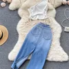 Two Piece Dress Summer Women 2 Set Sexy One Shoulder Crop Top High Waist Button up Denim Skirts Korean Office Lady Sleeveless Suits 230712