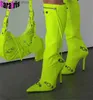 Buty zupełnie projekt luksusowy seksowne imprezy kolan high bots kobiety spiczaste palce cienkie obcasy buty zimowe kobiety metalowe buty 2022 T230713