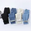 Calça Jeans Feminina Térmica Harém Quente de Pelúcia Cintura Alta Stretch Vintage Blue Jeans Inverno Neve Streetwear Calças Retas Meninas