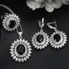 Necklace Earrings Set Silver Color Jewelry 9 Colors CZ Crystal Joyeria Bridal For Wedding Dangle Ring Luxury Bijoux