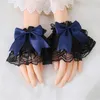 Luvas de cinco dedos preto gótico lolita mão punhos de pulso bowknot lacetrim empregada cosplay acessórios para festa de menina feminina b1786 230712