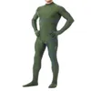 Dark Green Lycra Spandex Herrkattdräkt Back Zipper Sexiga män Body Suit Costumes Unisex Outfit No Head Halloween Party 250r