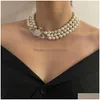 Pendant Necklaces Western Empress Dowager Vivian The Same Fashion Three-Layer Pearl Fl Of Diamonds Large Necklace Neckchain Choker T Dheju