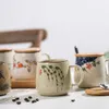 Mugs Vintage Coffee Mug Unique Japanese Retro Style Ceramic Cups 380ml Kiln Change Clay Breakfast Cup Creative Gift for Friends R230713