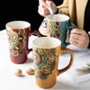 Tazze Tazza stile tradizionale Sun Flower Art Pattern Tazze in ceramica 500ml Capacità maggiore Caffè Latte Tazza da colazione Tazze regalo creative R230713