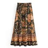 Saias Verão Rayon Boho Maxi Estampa Floral Praia Boêmia Saia Plissada Moda Praia Senhora Cintura Alta Linha A