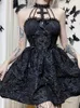 Casual Dresses Goth Mall Gothic Emo Jacquard A-line Elegant Grunge Ruched Bandage Partywear Punk Black Women Halloween Club Dress