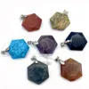 Pendant Necklaces 25mm Natural Stone Blue Turquoise Mineral Jewelry Is Used For Making Hexagonal Polished Mixed Color 1pc