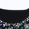 Women's T Shirts Diamond Sequin Beading O-Neck Korean Luxury Black White Tees Fashion Casual SHORT SLEEVE LOOK KNITWEAR T-shirt 2023 Summer