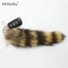 Natural Raccoon Fur Tail Keychain America Raccoon Fur Tail Natural Color Fullly Pompom Keychain Bag Charm Fox Fur Tail charm299z