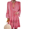 カジュアルドレスレディースvネック長袖ピンクのストライププリントドレスヨガ女性のためのヨガ