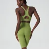 Conjuntos ativos verão duas peças conjunto de fitness yoga feminino cor sólida tecido lycra roupa de ginástica feminina treino corrida curta roupas esportivas