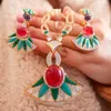 Pendant Necklaces Luxury Gold Plated Natural Shell Pearl Green Malachite Red Stone Colored Fan-shaped Large Earrings Necklace Jewelry Set Women 230712