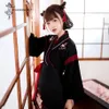 Roupa japonesa quimono mulher 2 pçs conjuntos preto branco top gato bordado saia asiática yukata haori cosplay trajes de festa étnico298k