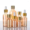 Depolama Şişeleri 24 PCS Boş 15ml 30ml Kozmetik Altın Cam Damla Şişe Güzellik Amber Esansiyel Yağ Seyahat Tapa ile Doldurulabilir