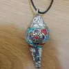 Pendanthalsband PN092 Tibetanska smycken Kopparskal Inlagd Colorful Stone Flower Conch Halsband