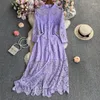 Robes Décontractées D'été Longue Robe De Luxe Pour Les Femmes Dentelle Crochet Fleur À Manches Longues Col Montant Élégant Maxi Femme Vestidos Sheer Boho Tarf In