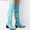 Boots Women's Tube White Embroidery Western Cowboy Boot 2023 Sewing Flower Black Dress Shoes On The Knee Z230713