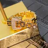 2021 neue beliebte 14K Reales Gold Kette Gürtel Schnalle Design Ringe für Frauen Original Design Charme Schmuck Glänzende Zirkonia party L230704