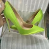 Sapatos sociais Fluo Verde Feminino Satin Bico Bicudo 8cm 10cm 12cm Salto Alto Casamento Damas de Honra Elegante Sapatos de Agulha Plus Size