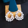 Boucles d'oreilles BeaQueen superbe ovale coupe cubique zircone pierres bijoux de mariée grand symétrique pour la mode femmes robe fête E629