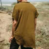 Mannen Casual Shirts Streetwear Kleding Mode Revers Korte Mouw Gescheurd 2023 Lente Zomer Mannen Vintage Effen Kleur Katoen linnen Shirt