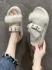 Slippers Schoenen Med Flock Dames Slippers Outdoor Pantofle Slides Bont Slippers Platform Mode Platte Pluche Zomer Luxe Zachte Basic 230713