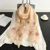 Scarves Silk Wool Scarf Women Embroidery Long Shawl Female Hijab Wrap Summer Beach Cover-ups Fashion Pashmina Bandana