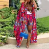 Women's Tracksuits Szkzk Multicolor Printed Set Long Sleeve Maxi Cardigan And Shorts High Waist Loose Suit Sexy Party Two 2 Piece Outfits