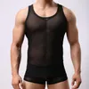 Herrtankstoppar herrar Vest Casual T-shirt Clubwear Tee Comfy Workout Daily Fishnet Mesh Muscle Party Round Neck