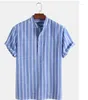 Мужские повседневные рубашки летняя мода Мужские блузки полосатая блузка мужская весенняя стойка с коротки