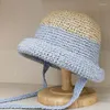 Wide Brim Hats Women Summer Hat Patchwork Straw Up Turn Sun Clochet Bucket With Lace Two Tones Dome Outdoor Beach