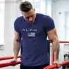 Männer T-Shirts Sommer Mode Brief PrintingHerren Kurzarm T-shirt Sport Kompression Enge Fitness Basis Schicht Gym Top L230713