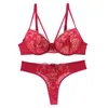 Conjuntos de sutiãs Sexy Sutiã Tanga Conjunto de Calcinha Meia Copa Renda Bordado Fio dental Sutiã Feminino Lingerie Tentadora