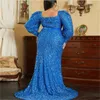 Abito da sera con paillettes blu taglie forti 2023 Abito da ballo a maniche lunghe a sirena sudafricana per ragazze nere Abito da cerimonia formale scintillante Abito da ballo di compleanno elegante