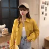Women's Blouses Gidyq Women Cropped Shirts Korean Casual Streetwear Female Long Sleeve Coat Fashion All Match Student Yellow Tops