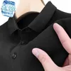Męska Polos Ice Silk Polo Shirt krótkie rękawie luźne wszechstronne design sens letni pot oddychając stały kolor lapowy T-shirt
