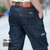 Mäns jeans raka män casual mens taktiska byxor multi-pockets last lös fast denim plus storlek 29-44