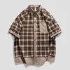 Hommes chemises décontractées Hip Hop Streetwear Plaid hommes Punk chemise à manches courtes été revers T-Shirt rue respirant bouton vers le haut