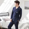 Women's Sleepwear Sexy Spring Autumn Men Pyjamas Long Sleeve Cotton Casual Couple Cartoon Pajamas Suit Homewear Pyjama Pure Colour