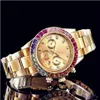 Kwadratowe zegarki Kwiat pełny diamentowy złoty zegarek Rhinestone Women Swiss Designer Automatyczne zegarek na rękę Bransoletę 283O
