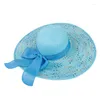 Chapeaux à bord large du chapeau de plage en plein air Voyage de vacances Salle solaire Sunshade Sun Cap Summer Late Eved Straw Femmes Anti-Ultraviolet Caps H6842